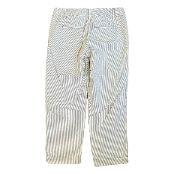 Loft Original Crop Seersucker Pants Tan White Stripe Knit Mid-Rise 2 - Picture 2 of 7